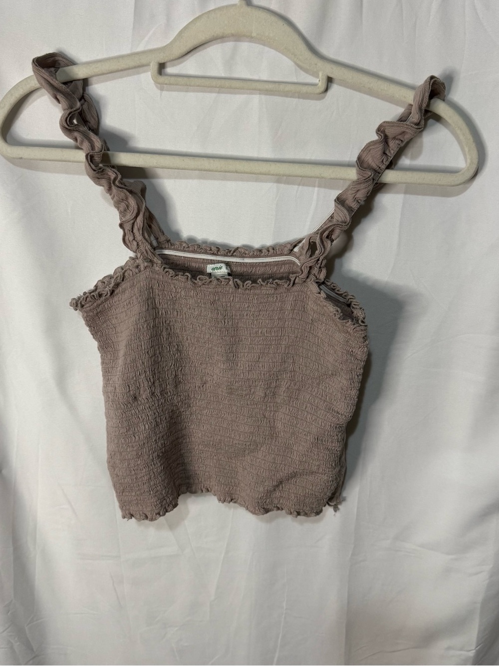 aerie Mauve Smocked Ruffle Strap Crop Tank